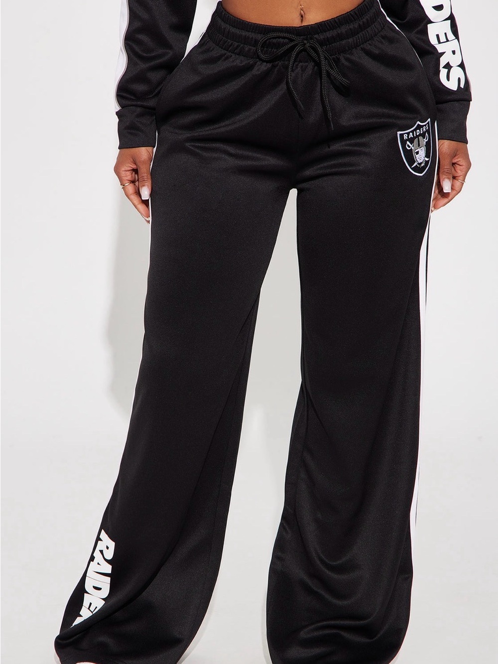 Raiders Black Wide-Leg Track Pants with White Stripe